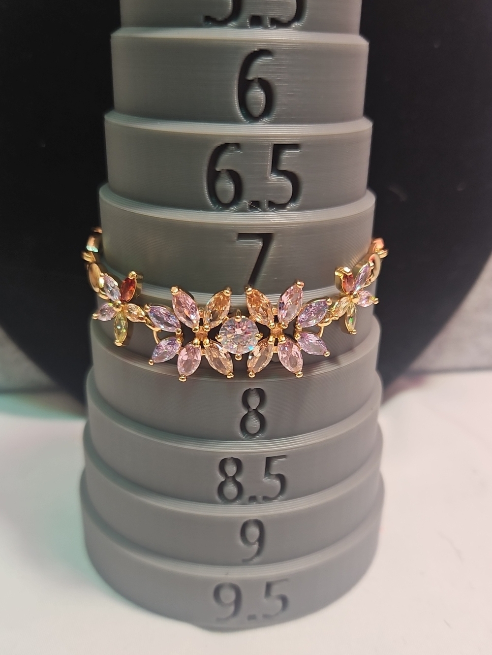 Gold Floral Cluster Bracelet with Pink and Champagne Stones